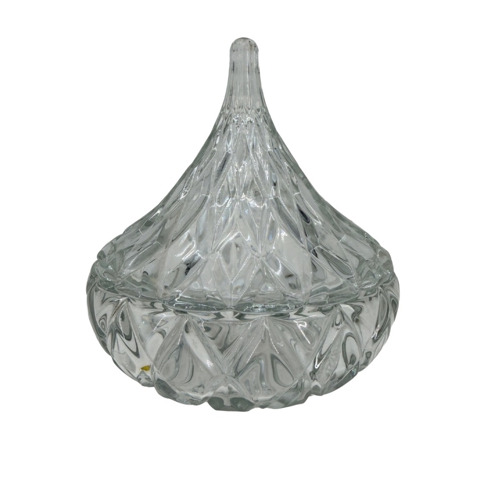 Hershey's Kiss Crystal Candy Dish Clear Diamond Cut Glass 1994 HFC